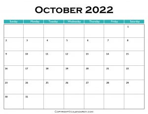 Free Blank October 2022 Calendar Printable in PDF, Excel