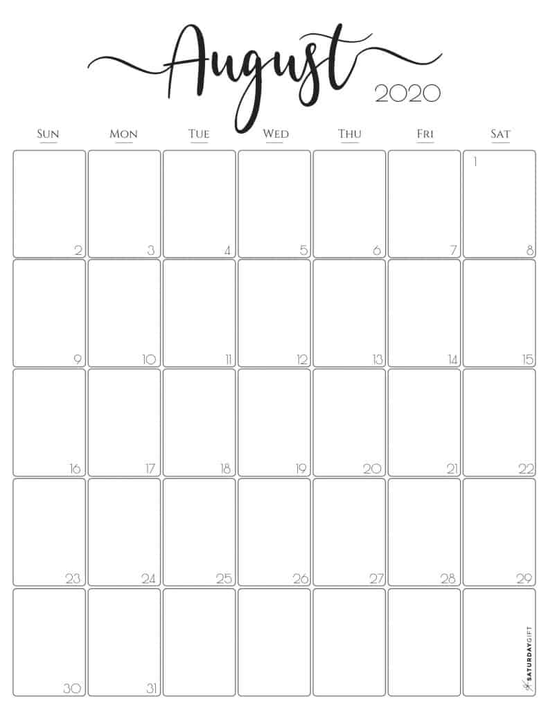 2020 August Calendar Excel