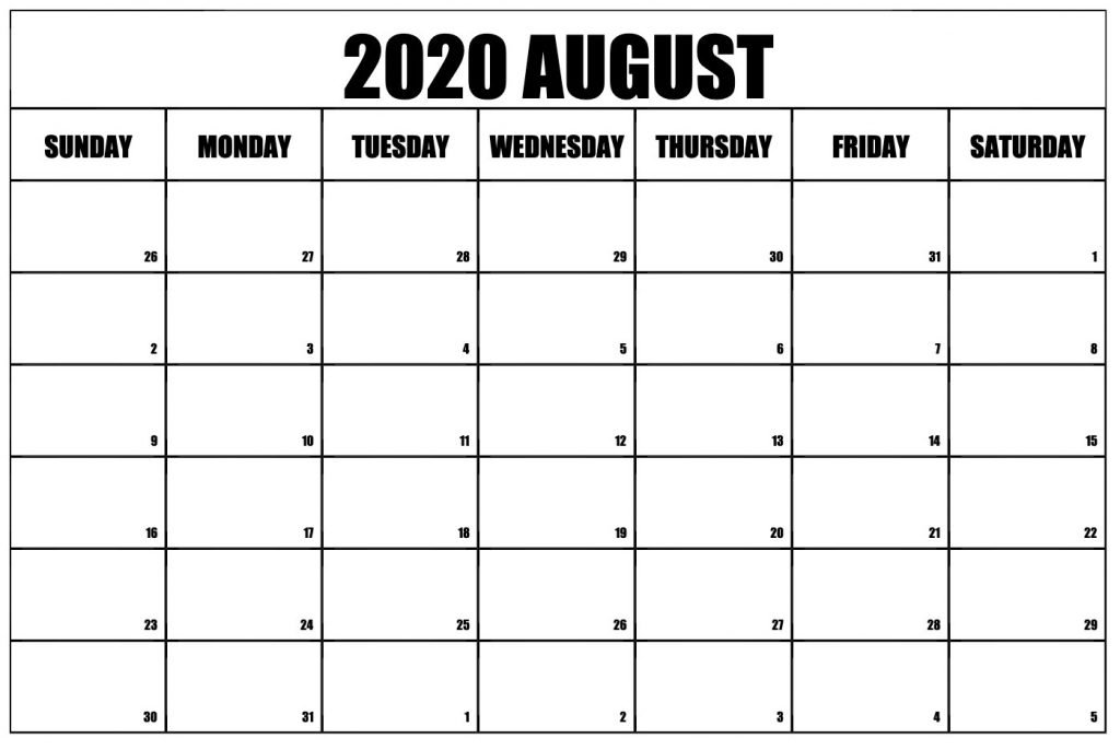 August Calendar 2020 Template
