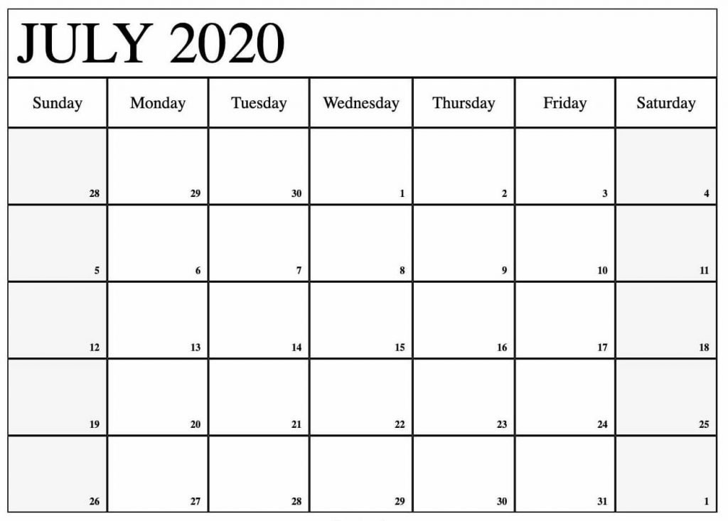 Free July 2020 Calendar Printable in PDF, Word & Excel