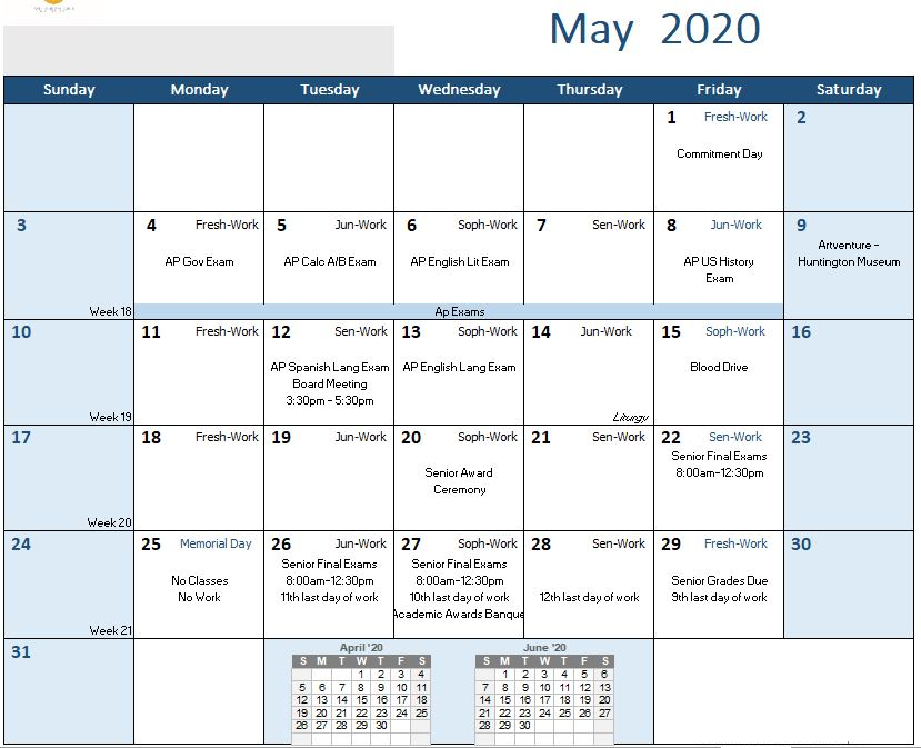 May 2020 Calendar Printable