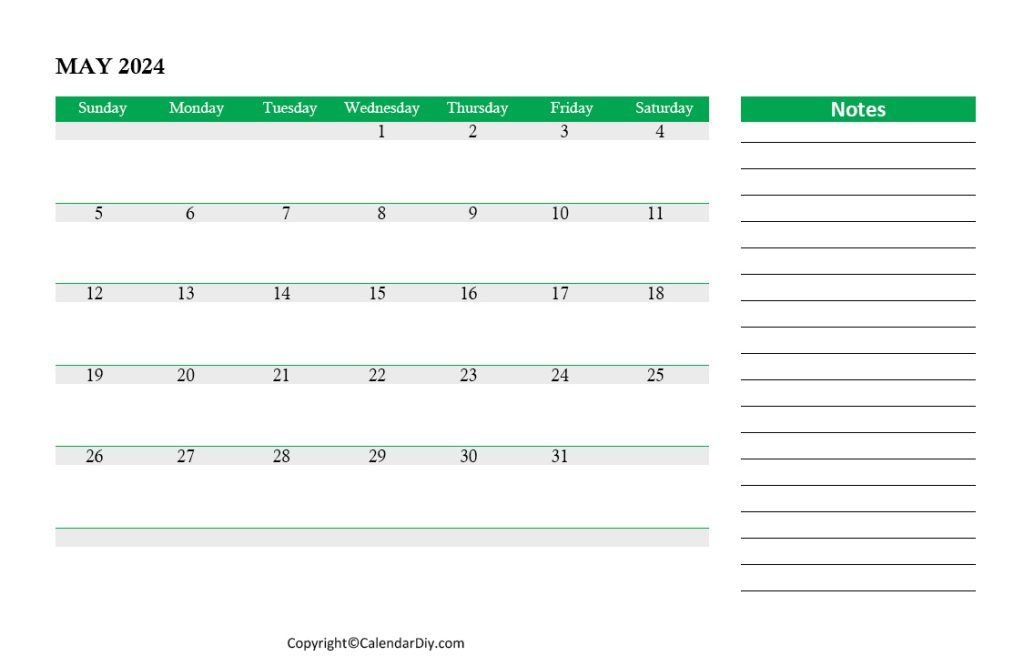 May Printable Calendar 2023 With Notes