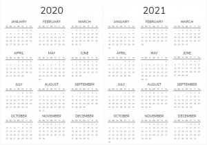 Free Printable 2020 and 2021 Yearly Calendar