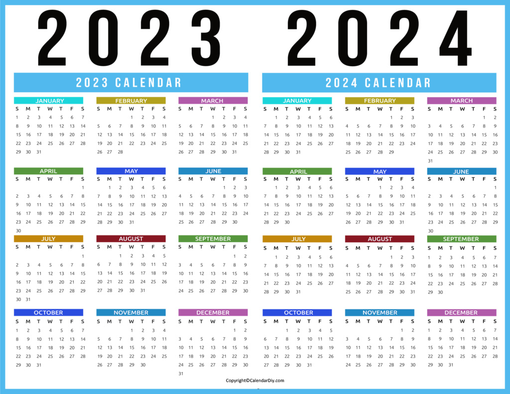 2 Year Calendar 2023 and 2024