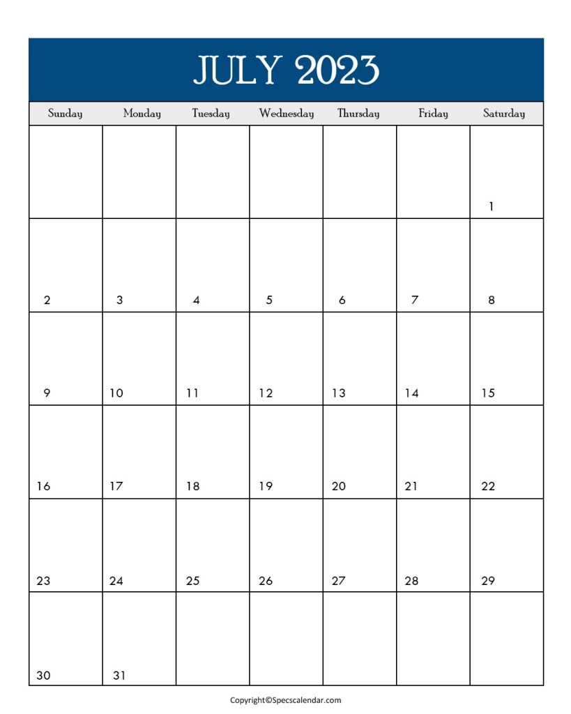 July Calendar 2023 A4
