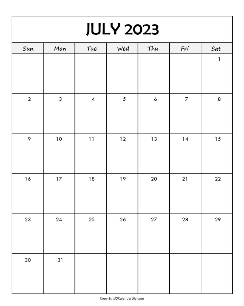 Printable July Calendar A4 2023