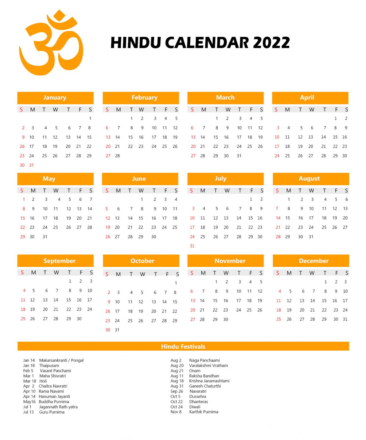 Hindu Calendar 2022 with Tithi Hindu Panchang 2022