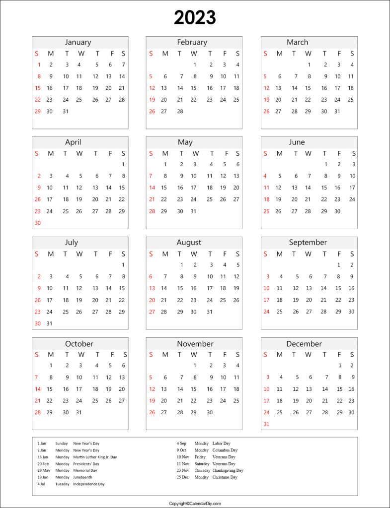 Holiday Calendar 2023