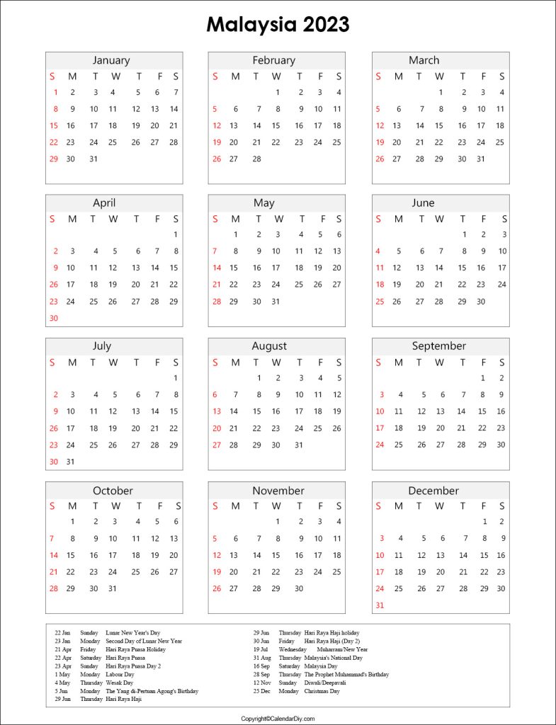 Malaysia Calendar 2023 With Holidays