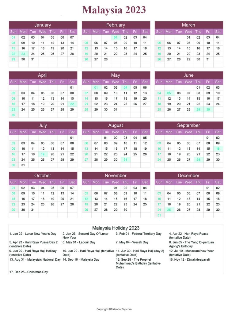 Malaysia Holiday Calendars