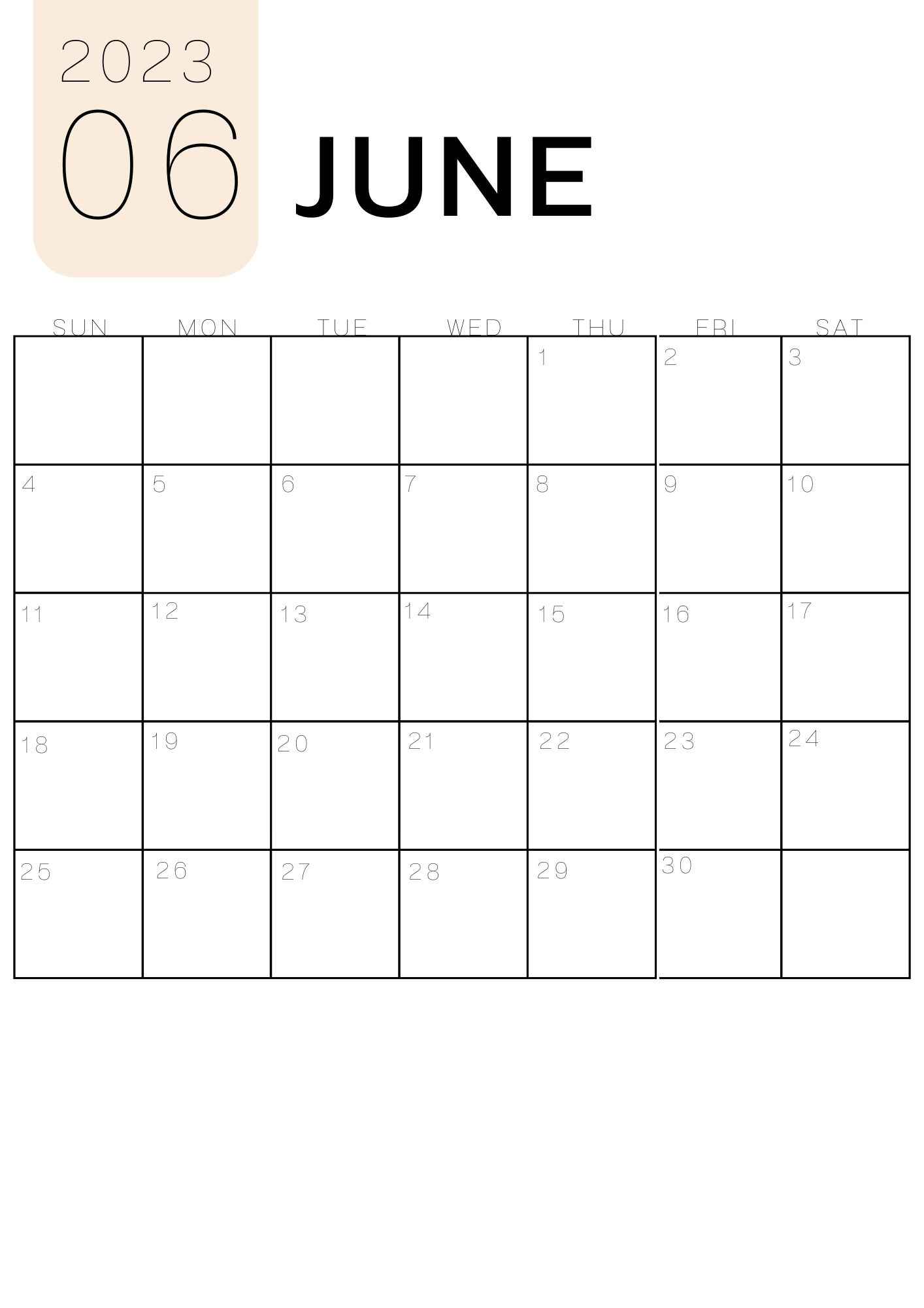 Free Blank June Calendar 2023 Printable in PDF, Word