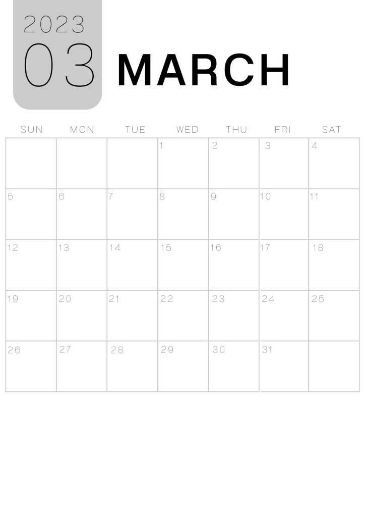  March Calendar 2023