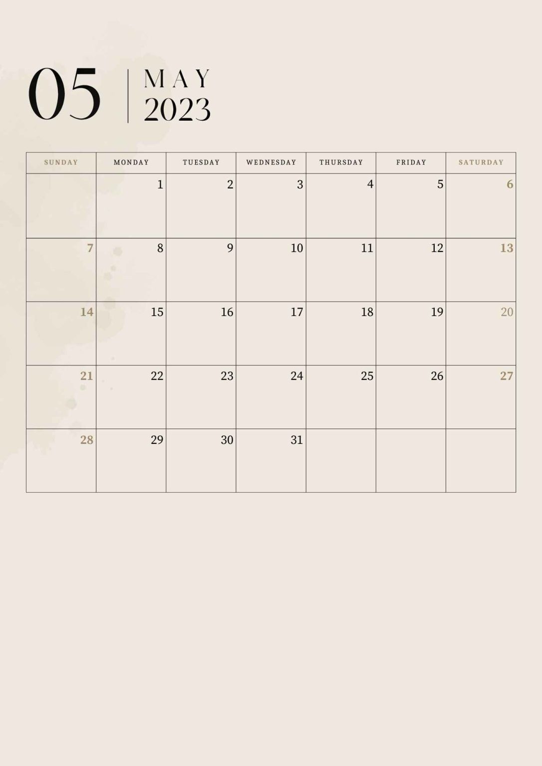 Free Blank May 2023 Calendar Printable in PDF, Excel