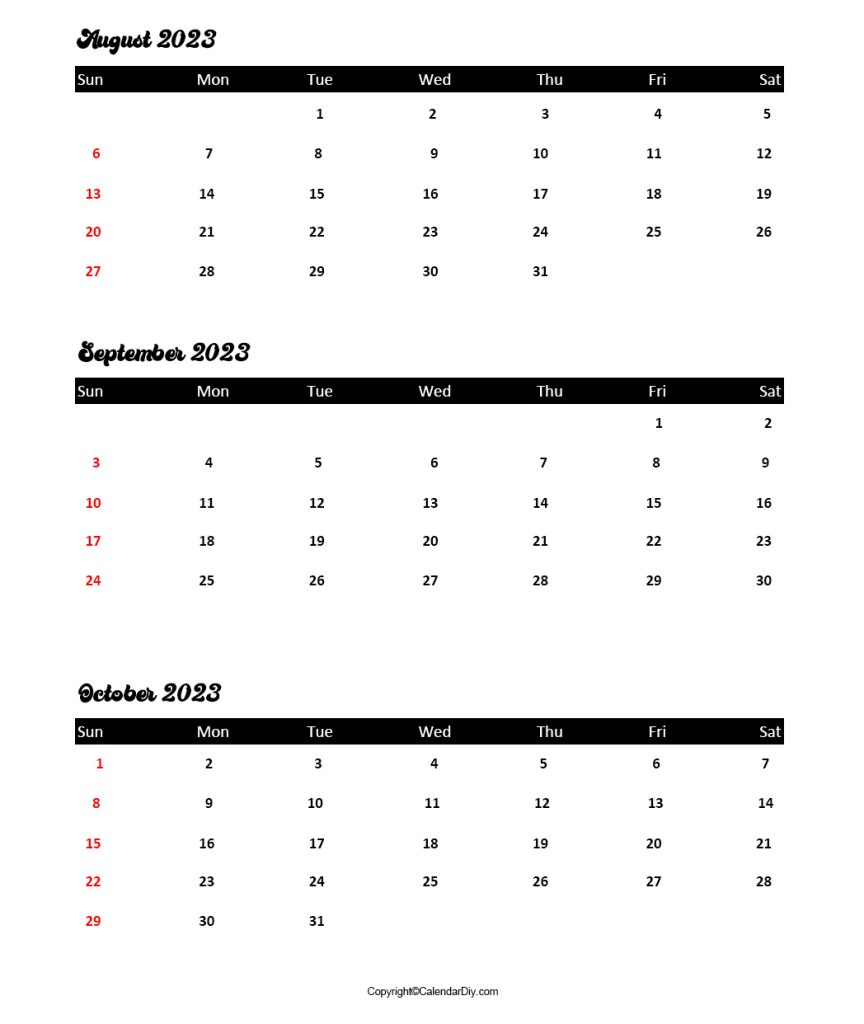 August September October 2023 Calendar