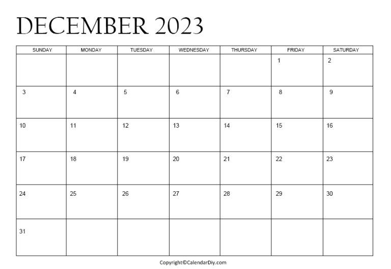 December Calendar 2023 Printable [free Blank Pdf]