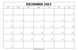 December Calendar 2023 Printable [Free Blank Pdf]