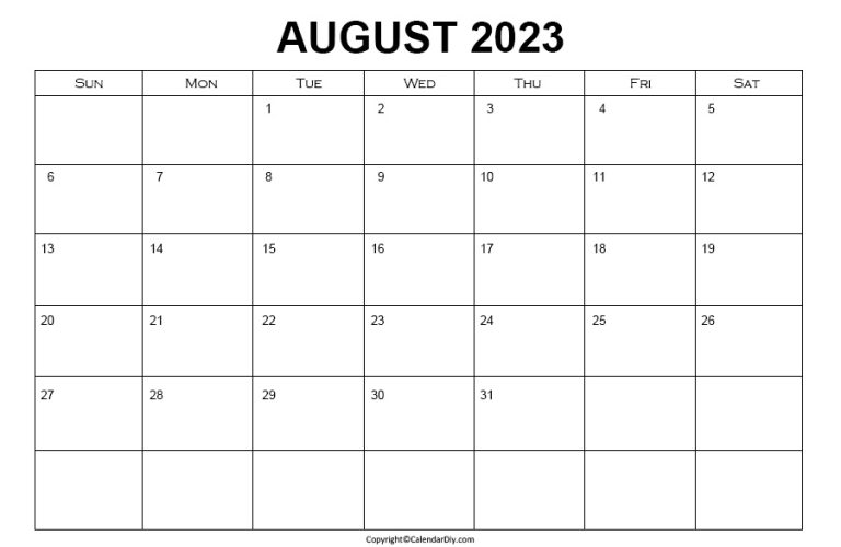 August Calendar 2023 Printable [Free Blank Pdf]