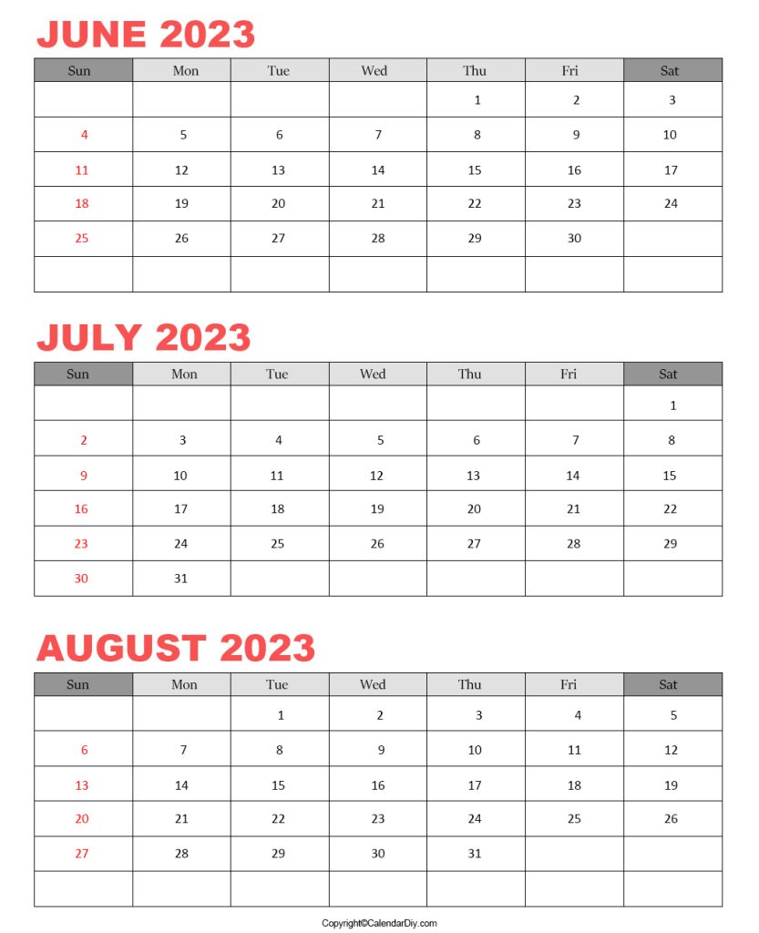 Free Printable June July August 2023 Calendar 