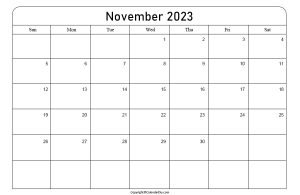 November Calendar 2023 Printable [Free Blank Pdf]