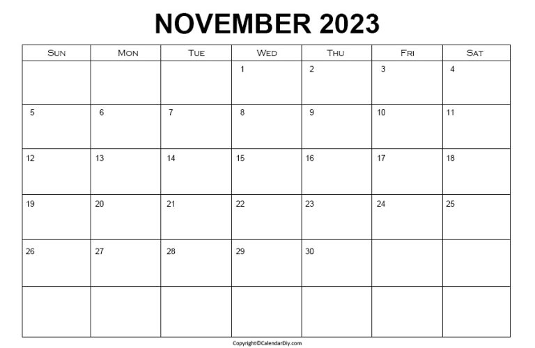 November Calendar 2023 Printable [Free Blank Pdf]