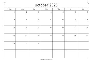 October Calendar 2023 Printable [Free Blank Pdf]