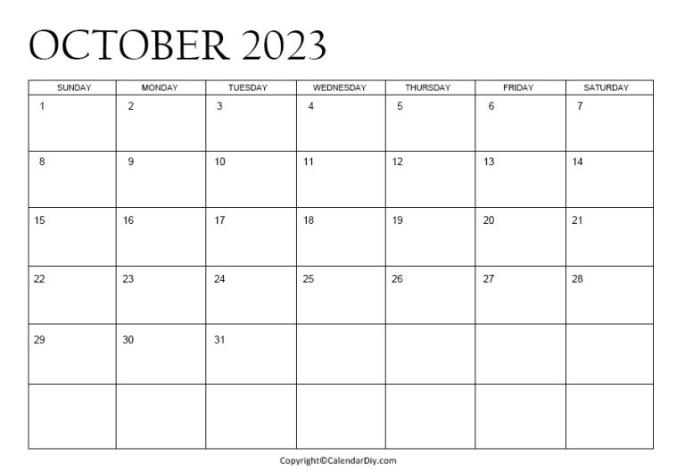 October Calendar 2023 Printable [free Blank Pdf]