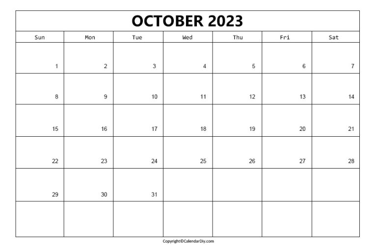 October Calendar 2023 Printable [Free Blank Pdf]