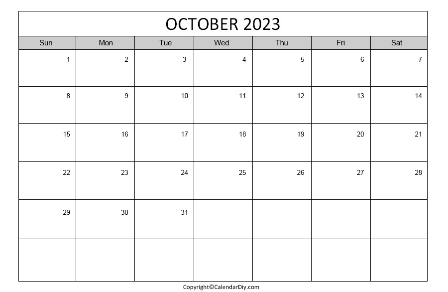 October Calendar Printable