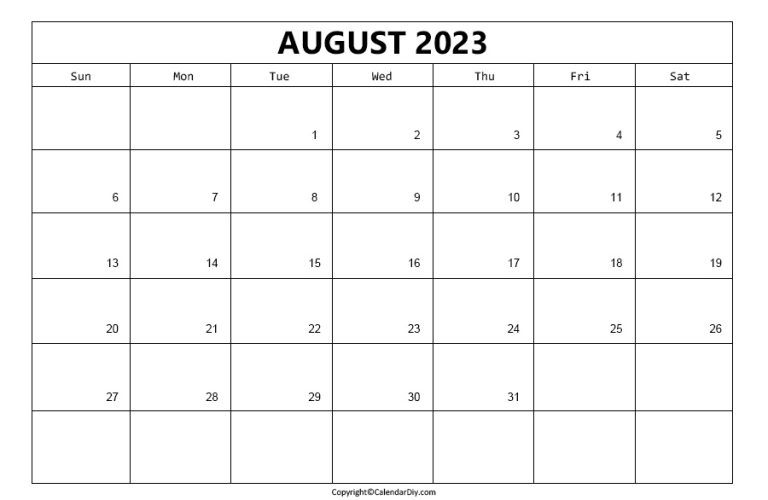 August Calendar 2023 Printable [Free Blank Pdf]