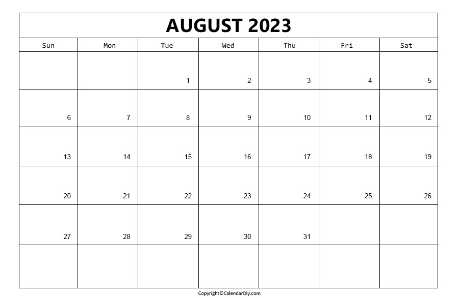 Free August Calendar 2023