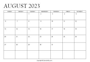 August Calendar 2023 Printable [Free Blank Pdf]