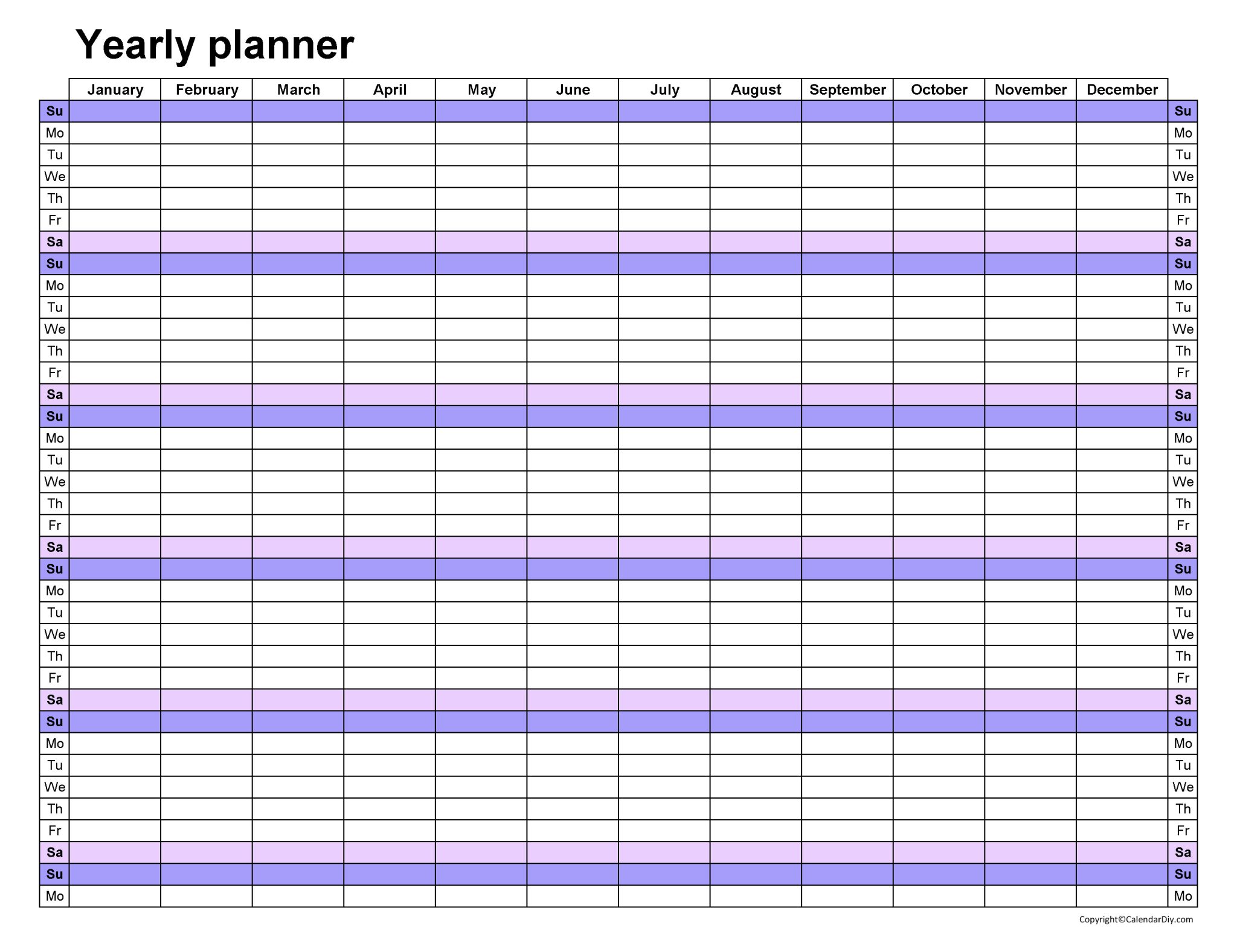 Yearly Planner Template [Free Blank Printable Pdf]
