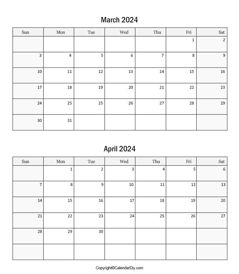 March April 2024 Calendar Printable 