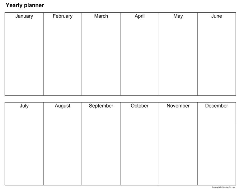 Yearly Planner Template [Free Blank Printable Pdf]