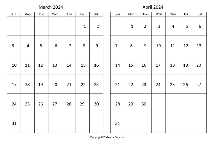 Free March April Calendar 2024